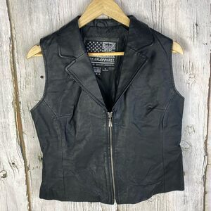 Bikers Dream Apparel Black Leather Zip Vest Size Small   clt